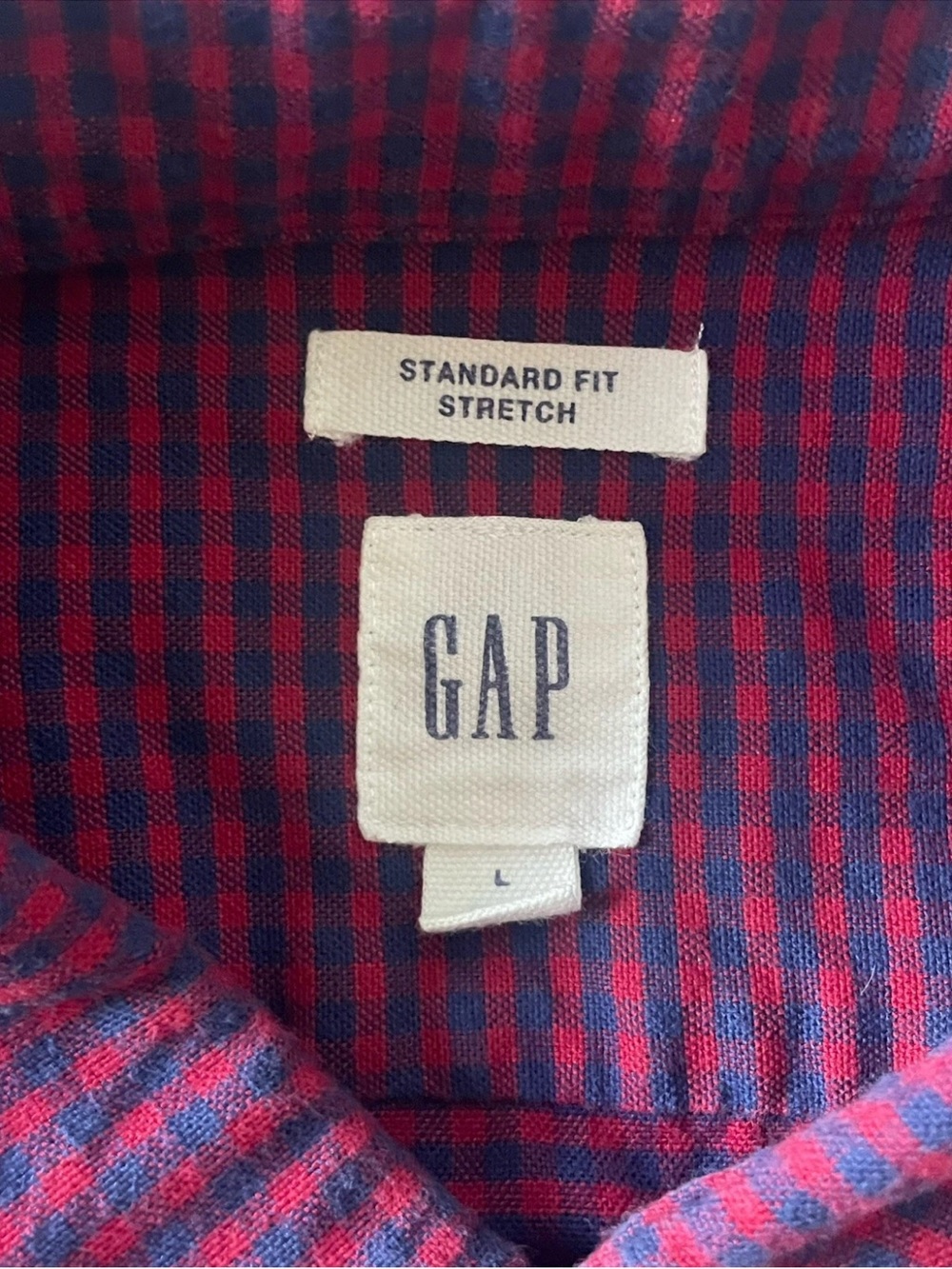 GAP Men's Large (L) Standard Fit Cotton Burgundy/Navy Check Flannel Shirt - Picture 4 of 8